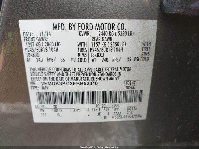 Ford Edge Limited 2014 2FMDK3KC2EBB52416 Image 9