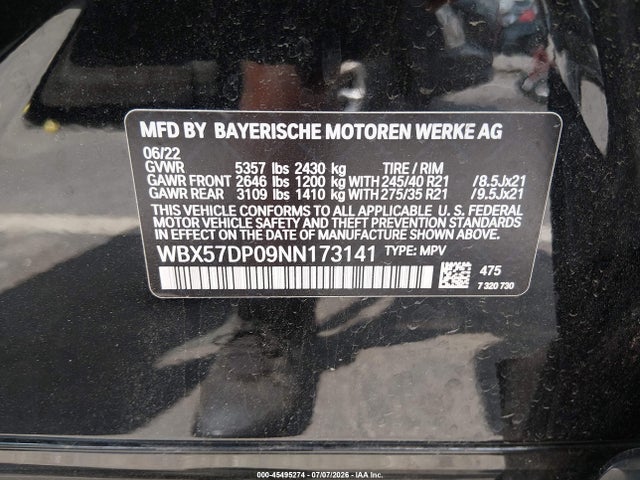 2022 Bmw X3 Xdrive30i მანქანა იყიდება აუქციონზე, vin: WBX57DP09NN173141, აუქციონის ნომერი: 45495274