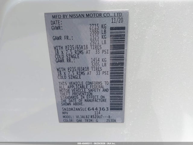 Nissan Pathfinder S 2wd 2020 5N1DR2AN5LC644363 Image 9