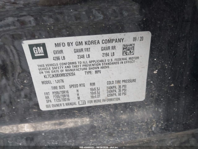 KL7CJKSBXMB329204 Chevrolet Trax Fwd Ls