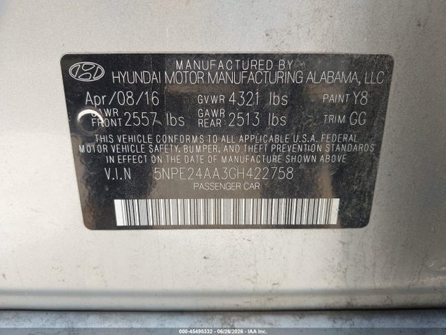 Hyundai SONATA ECO 2016 5NPE24AA3GH422758 Image 9