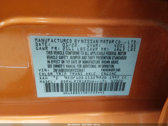 3N1AB8DV5NY233441 Nissan Sentra Sr Xtronic Cvt
