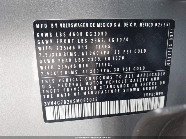 Продаж на аукціоні авто 2025 Volkswagen Taos 1.5t Sel, vin: 3VV4C7B26SM036048, номер лоту: 45495345