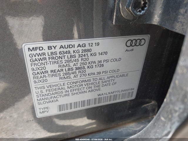 Aukcja sprzedaży 2020 Audi Q7 Premium Plus 55 Tfsi Quattro Tiptronic, vin: WA1LXAF77LD003164, numer aukcji: 45495346