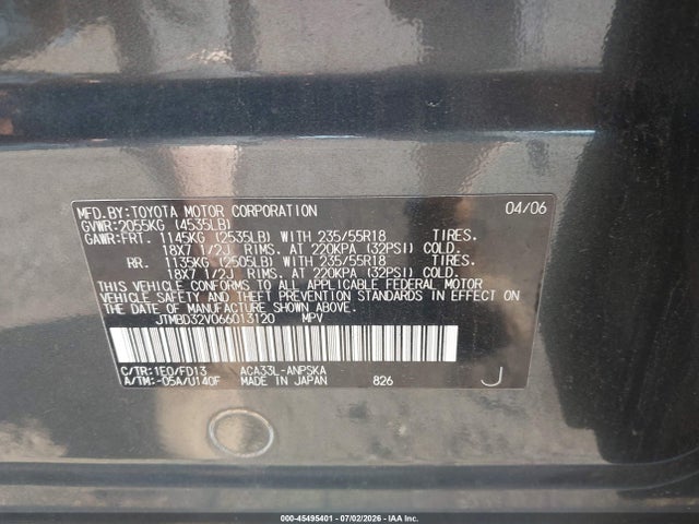 Aukcja sprzedaży 2006 Toyota Rav4 Sport, vin: JTMBD32V066013120, numer aukcji: 45495401