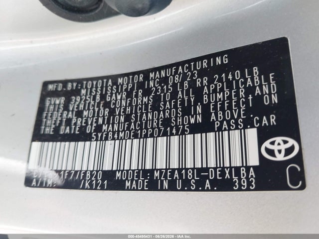 Toyota COROLLA LE 2023 5YFB4MDE1PP071475 Image 9