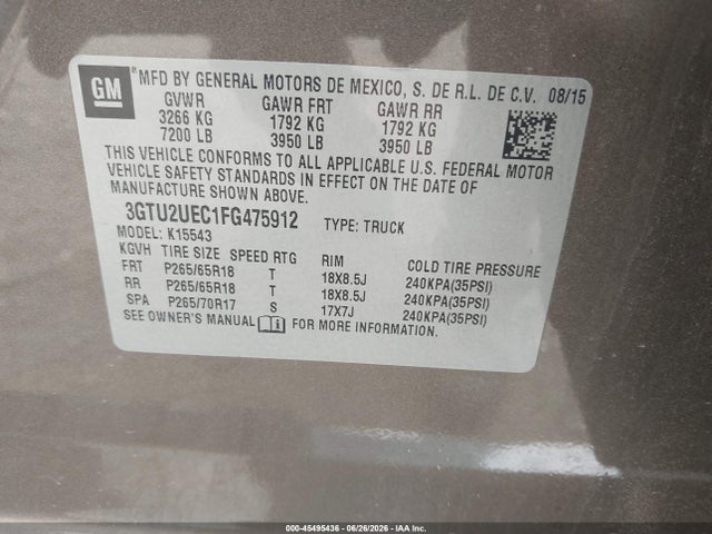 GMC Sierra 1500 Sle 2015 3GTU2UEC1FG475912 Image 9