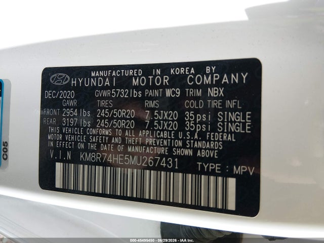 Продажа на аукционе авто 2021 Hyundai Palisade Calligraphy, vin: KM8R74HE5MU267431, номер лота: 45495450