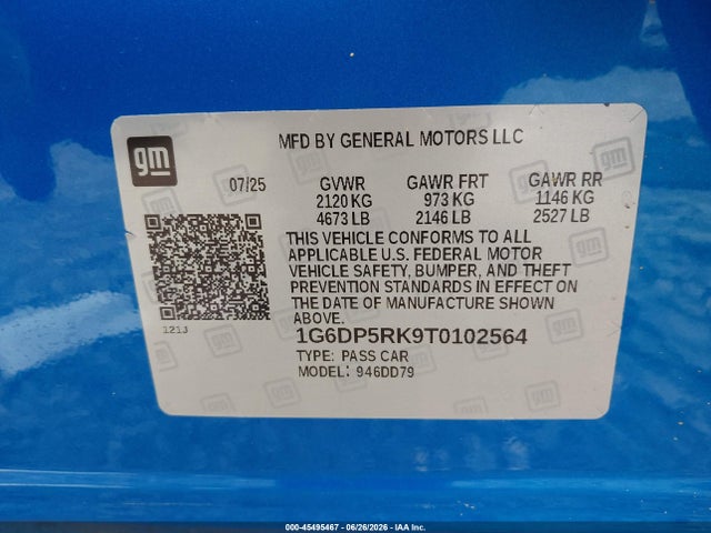 2026 Cadillac Ct5 Sport Rwd მანქანა იყიდება აუქციონზე, vin: 1G6DP5RK9T0102564, აუქციონის ნომერი: 45495467