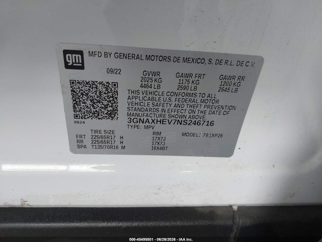 3GNAXHEV7NS246716 Chevrolet Equinox Fwd Ls