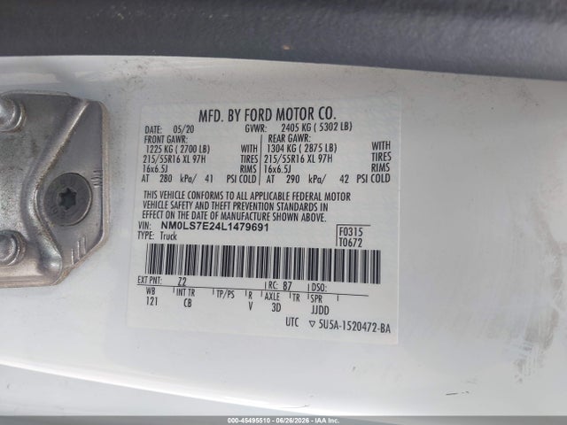 Продажа на аукционе авто 2020 Ford Transit Connect Xl Cargo Van, vin: NM0LS7E24L1479691, номер лота: 45495510