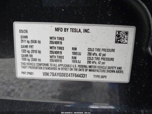 Продажа на аукционе авто 2026 Tesla Model Y All-wheel Drive/long Range Launch Series/premium All-wheel Drive, vin: 7SAYGDEE4TF644331, номер лота: 45495514