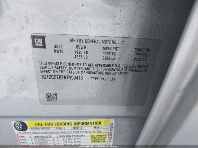 Продажа на аукционе авто 2010 Chevrolet Malibu Lt, vin: 1G1ZC5E02AF199418, номер лота: 45495532