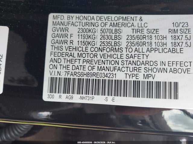Продажа на аукционе авто 2024 Honda Cr-v Hybrid Sport-l, vin: 7FARS6H89RE034231, номер лота: 45495556