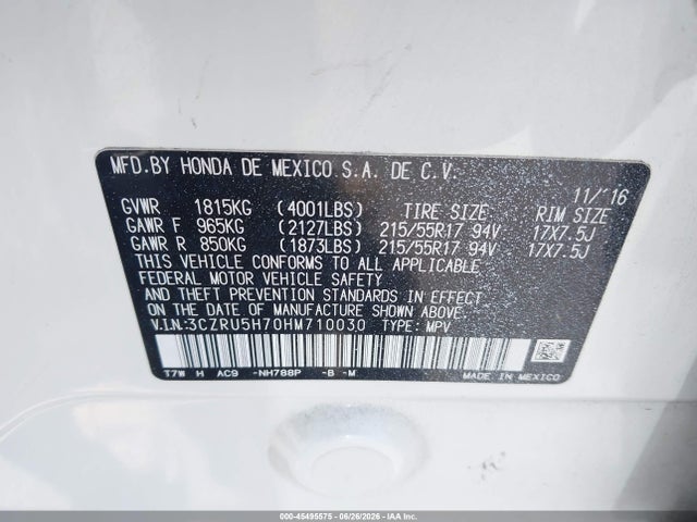3CZRU5H70HM710030 Honda Hr-v Ex-l