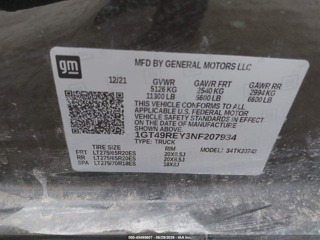 Aukcja sprzedaży 2022 Gmc Sierra 2500hd 4wd  Standard Bed Denali, vin: 1GT49REY3NF207934, numer aukcji: 45495607