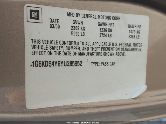Продажа на аукционе авто 2000 Cadillac Deville Standard, vin: 1G6KD54Y6YU285952, номер лота: 45495659