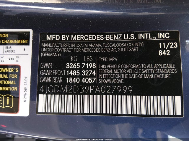 Продажа на аукционе авто 2023 Mercedes-benz Eqs 450+ Suv, vin: 4JGDM2DB9PA027999, номер лота: 45495675