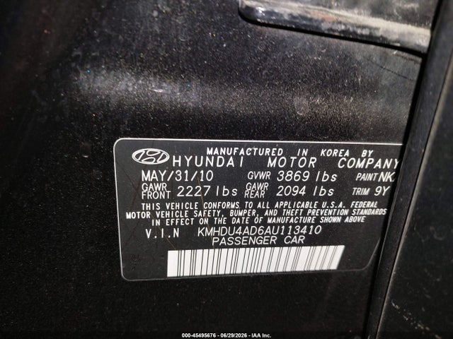 2010 Hyundai Elantra Gls მანქანა იყიდება აუქციონზე, vin: KMHDU4AD6AU113410, აუქციონის ნომერი: 45495676