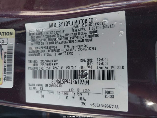 Продажа на аукционе авто 2018 Lincoln Mkz Reserve, vin: 3LN6L5F94JR619704, номер лота: 45495693