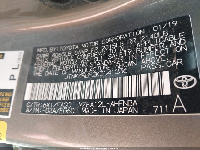 Toyota COROLLA SE 2019 JTNK4RBE2K3041236 Image 9