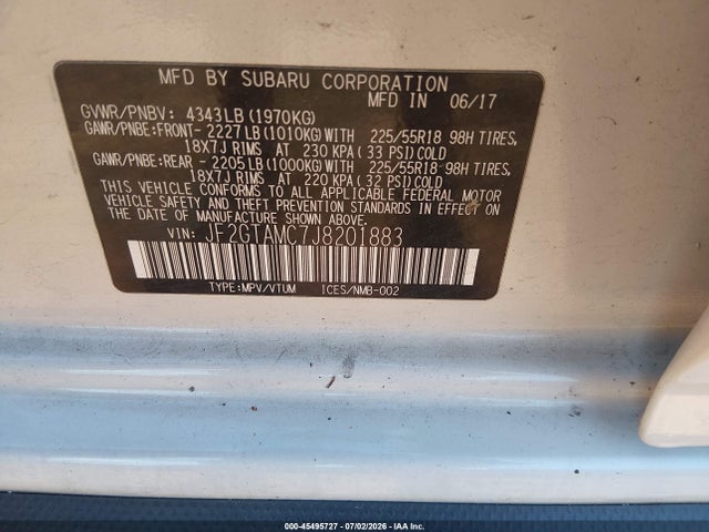 2018 Subaru Crosstrek 2.0i Limited მანქანა იყიდება აუქციონზე, vin: JF2GTAMC7J8201883, აუქციონის ნომერი: 45495727