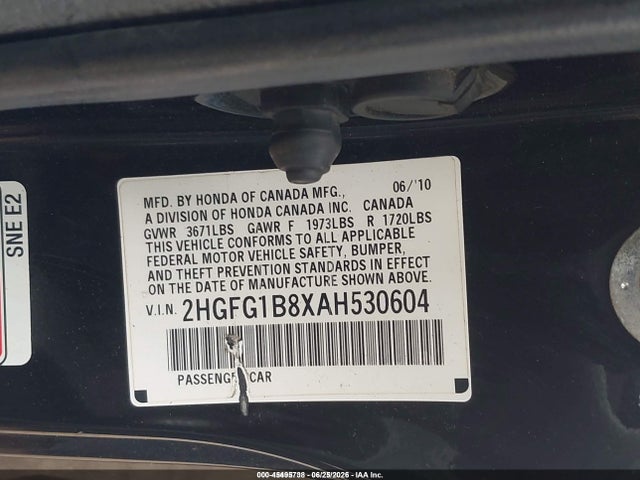 2010 Honda Civic Ex მანქანა იყიდება აუქციონზე, vin: 2HGFG1B8XAH530604, აუქციონის ნომერი: 45495738