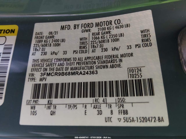 Ford Bronco Sport Big Bend 2021 3FMCR9B68MRA24363 Image 9