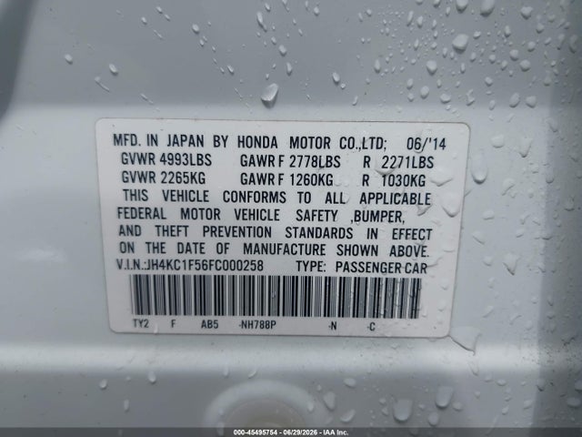45495754 :رقم المزاد ، JH4KC1F56FC000258 vin ، 2015 Acura Rlx مزاد بيع