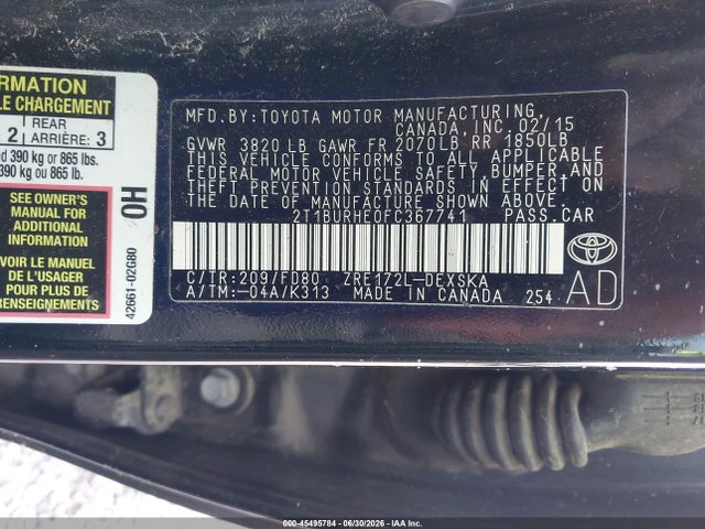 Toyota Corolla S Plus 2015 2T1BURHE0FC367741 Image 9