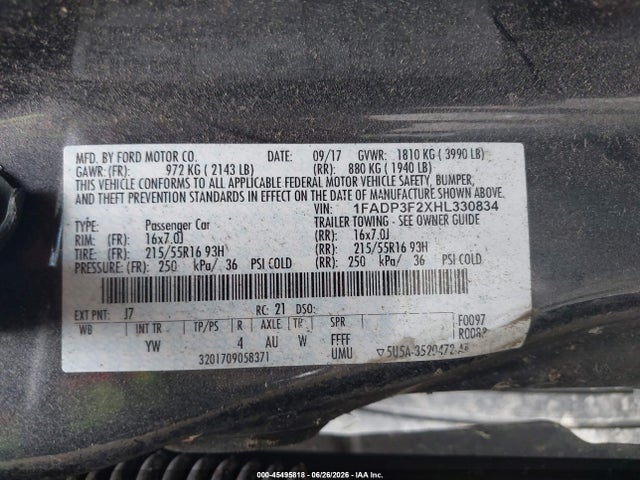 Продажа на аукционе авто 2017 Ford Focus Se, vin: 1FADP3F2XHL330834, номер лота: 45495818