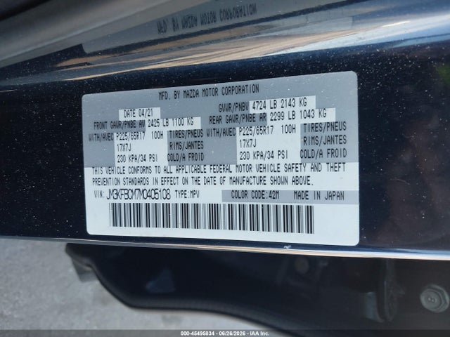 Продажа на аукционе авто 2021 Mazda Cx-5 Touring, vin: JM3KFBCM7M0405108, номер лота: 45495834