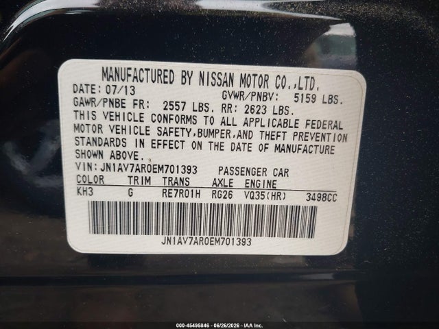 2014 Infiniti Q50 Hybrid Sport მანქანა იყიდება აუქციონზე, vin: JN1AV7AR0EM701393, აუქციონის ნომერი: 45495846