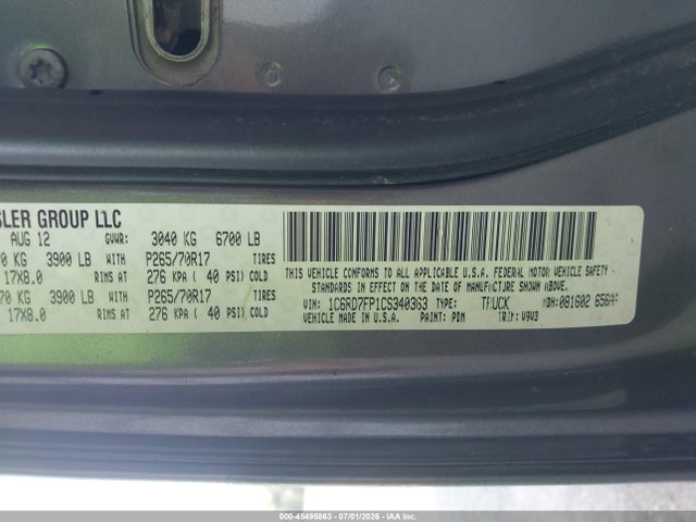 Aukcja sprzedaży 2012 Ram 1500 Tradesman, vin: 1C6RD7FP1CS340363, numer aukcji: 45495863