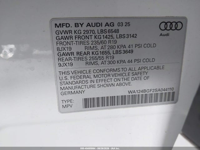 WA124BGF2SA044110 Audi Q6 E-tron Premium Plus Quattro