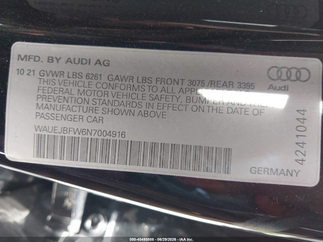 Aukcja sprzedaży 2022 Audi E-tron Gt Prestige Quattro, vin: WAUEJBFW6N7004916, numer aukcji: 45495888