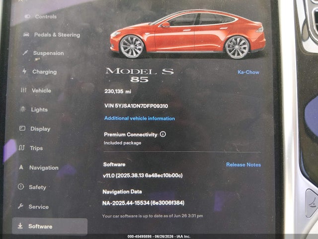 Aukcja sprzedaży 2013 Tesla Model S, vin: 5YJSA1DN7DFP09310, numer aukcji: 45495898