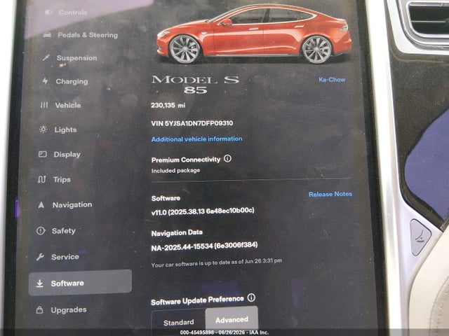 Aukcja sprzedaży 2013 Tesla Model S, vin: 5YJSA1DN7DFP09310, numer aukcji: 45495898