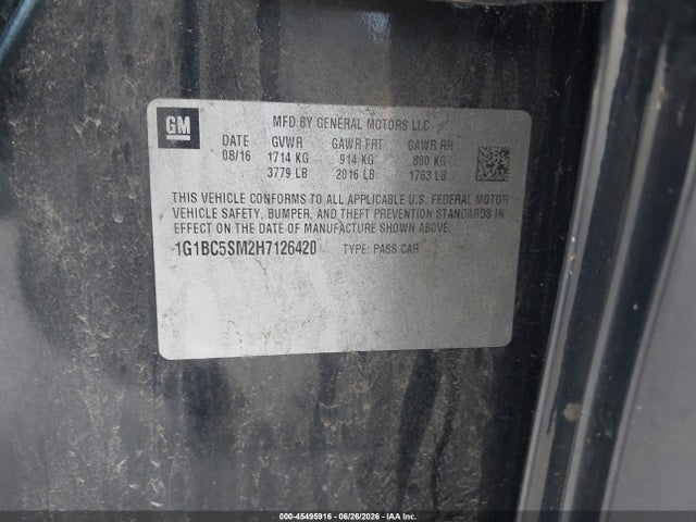 Aukcja sprzedaży 2017 Chevrolet Cruze Ls Auto, vin: 1G1BC5SM2H7126420, numer aukcji: 45495916