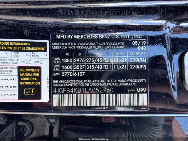 Продажа на аукционе авто 2020 Mercedes-benz Gle 350 4matic, vin: 4JGFB4KB1LA052760, номер лота: 45495926