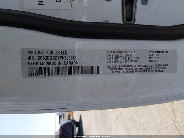 Aukcja sprzedaży 2023 Dodge Charger Sxt, vin: 2C3CDXBG7PH506178, numer aukcji: 45495941