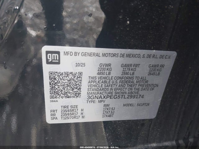 Продажа на аукционе авто 2026 Chevrolet Equinox Awd Lt, vin: 3GNAXPEG5TL299174, номер лота: 45495974