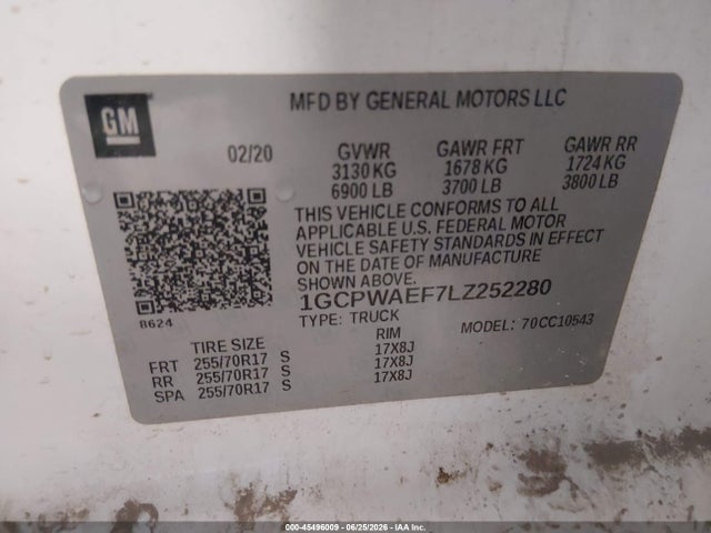 1GCPWAEF7LZ252280 Chevrolet Silverado 1500 2wd Short Bed Wt
