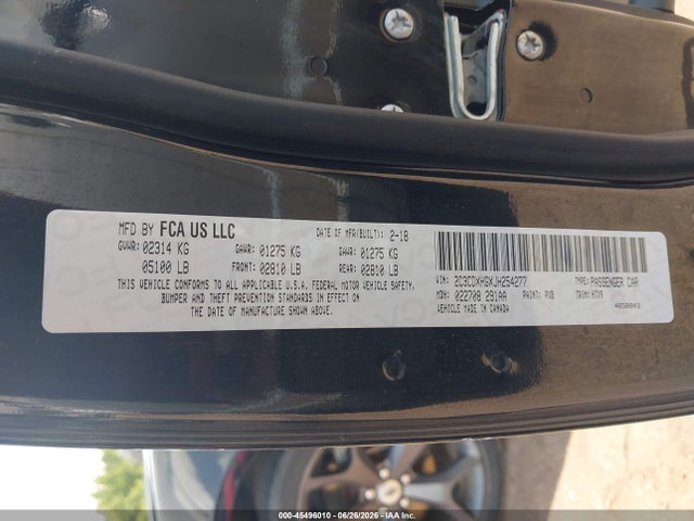 45496010 :رقم المزاد ، 2C3CDXHGXJH254277 vin ، 2018 Dodge Charger Sxt Plus Rwd مزاد بيع