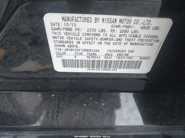 Aukcja sprzedaży 2014 Infiniti Q50 Sport, vin: JN1BV7AP1EM681464, numer aukcji: 45496061