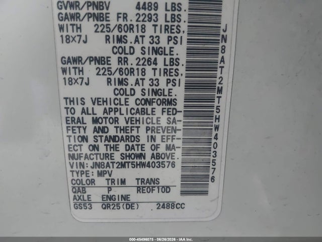JN8AT2MT5HW403576 Nissan Rogue Sl