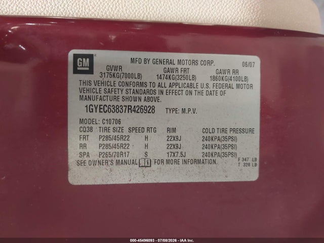 Продажа на аукционе авто 2007 Cadillac Escalade, vin: 1GYEC63837R426928, номер лота: 45496093