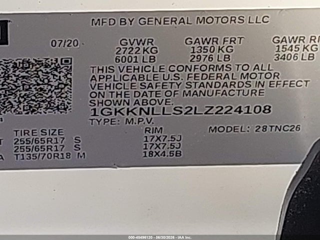 2020 Gmc Acadia Awd At4 მანქანა იყიდება აუქციონზე, vin: 1GKKNLLS2LZ224108, აუქციონის ნომერი: 45496120