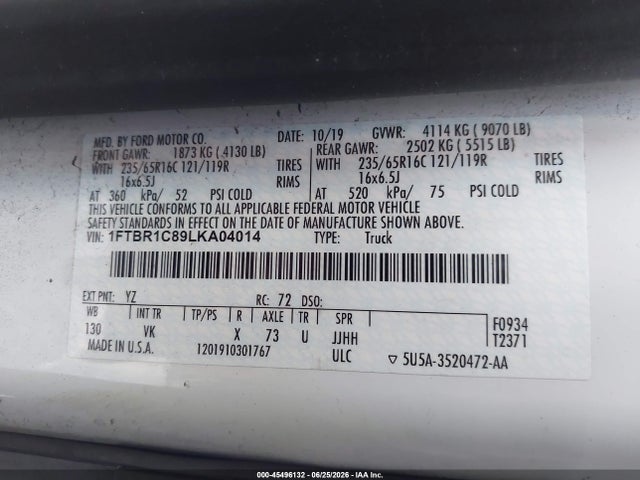 Ford Transit-250 2020 1FTBR1C89LKA04014 Image 9