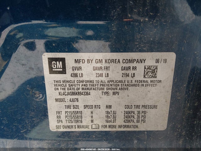 Aukcja sprzedaży 2019 Buick Encore Fwd Preferred, vin: KL4CJASB6KB943364, numer aukcji: 45496140